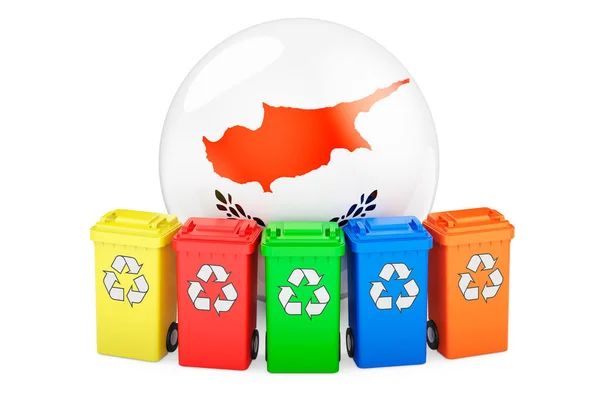 Waste Recycling Cyprus Colored Recycling Bins Cypriot Flag Rendering Isolated — Stock Photo, Image