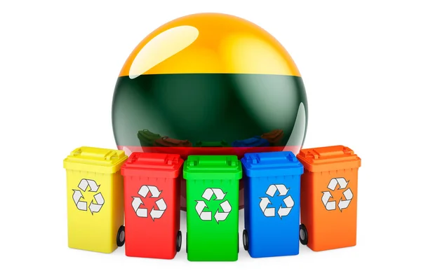 Reciclagem Resíduos Lituânia Caixas Reciclagem Coloridas Com Bandeira Lituana Renderização — Fotografia de Stock