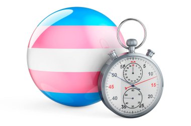 Transeksüel bayraklı kronometre, beyaz arkaplanda 3 boyutlu görüntüleme