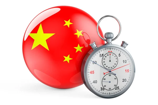 Çin Bayrağıyla Kronometre Beyaz Arkaplanda Görüntüleme — Stok fotoğraf