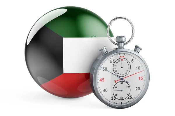 Chronomètre Avec Drapeau Koweït Rendu Isolé Sur Fond Blanc — Photo
