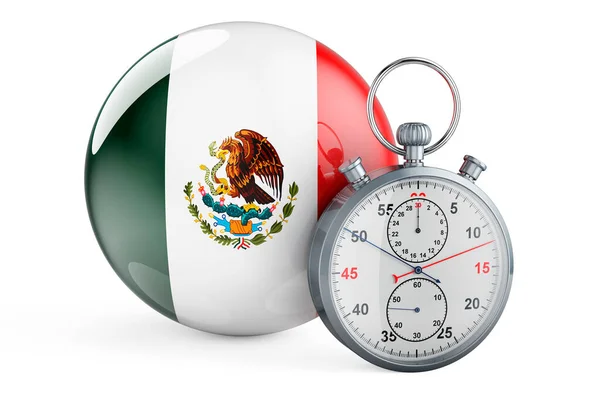 带有墨西哥国旗的秒表 3D渲染隔离在白色背景下 — 图库照片