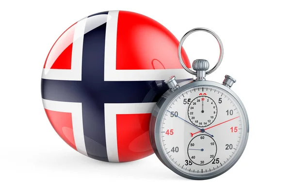 ノルウェーの旗を持つストップウォッチ 白い背景に隔離された3Dレンダリング — ストック写真