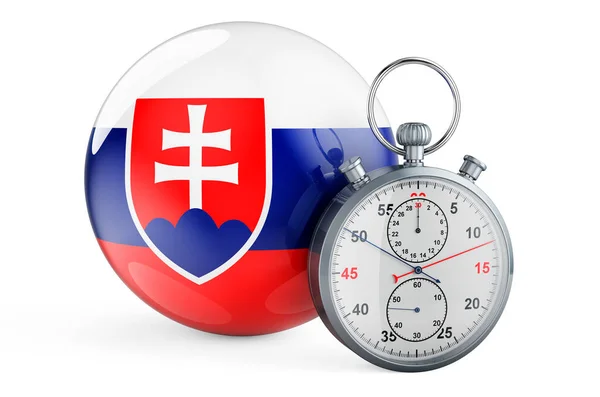 Stopwatch Flagą Słowacji Renderowanie Białym Tle — Zdjęcie stockowe