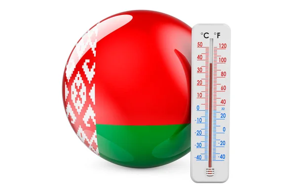 Thermometer Met Wit Russische Vlag Hitte Wit Rusland Concept Rendering — Stockfoto