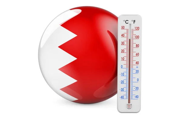 带有巴林国旗的温度计 巴林热的概念 在白色背景上孤立的3D渲染 — 图库照片
