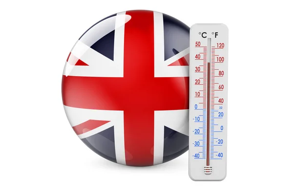 Thermometer Mit Britischer Flagge Hitze Großbritannien Rendering Isoliert Auf Weißem — Stockfoto