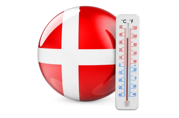 Termometer Med Dansk Flagga Värme Danmark Koncept Rendering Isolerad Vit — Stockfoto