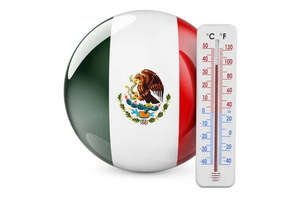 メキシコ国旗の温度計 メキシコの概念で熱 白い背景に隔離された3Dレンダリング — ストック写真