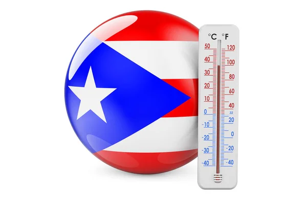 Termómetro Con Bandera Puertorriqueña Calor Puerto Rico Concepto Representación Aislada —  Fotos de Stock