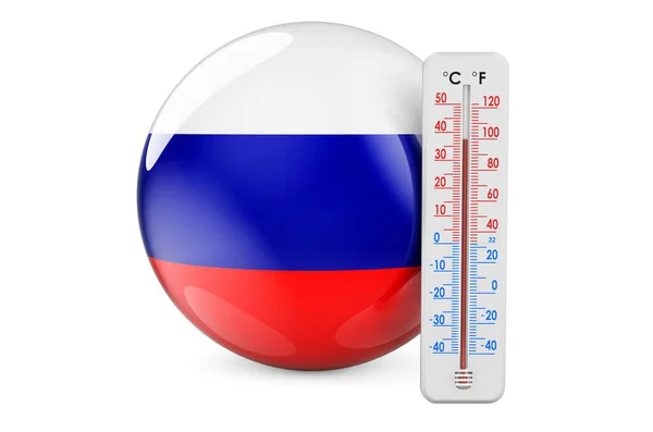 Термометр Російським Прапором Тепло Росії Рендеринг Ізольований Білому Тлі — стокове фото