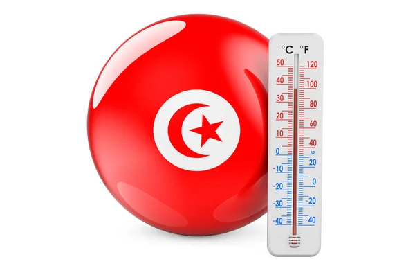 Termometro Con Bandiera Tunisina Calore Tunisia Concetto Rendering Isolato Sfondo — Foto Stock