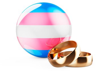 Transseksüel bayrağı olan alyanslar. Beyaz arkaplanda 3B görüntüleme izole edildi