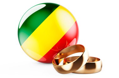 Kongo 'da düğün kavramı. Kongo bayrağıyla alyanslar. Beyaz arkaplanda 3B görüntüleme izole edildi