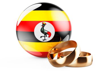 Uganda konseptinde düğünler. Ugandalı alyanslar. Beyaz arkaplanda 3B görüntüleme izole edildi