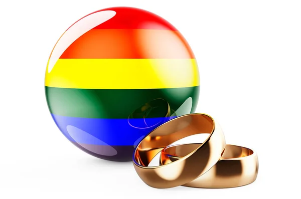 Anéis Casamento Com Bandeira Arco Íris Lgbt Renderização Isolada Fundo — Fotografia de Stock
