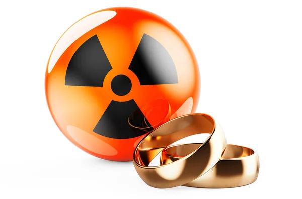 Wedding Rings Radiation Symbol Rendering Isolated White Background — Stock Photo, Image