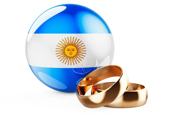 Bröllop Argentina Koncept Bröllopsringar Med Argentinsk Flagg Rendering Isolerad Vit — Stockfoto