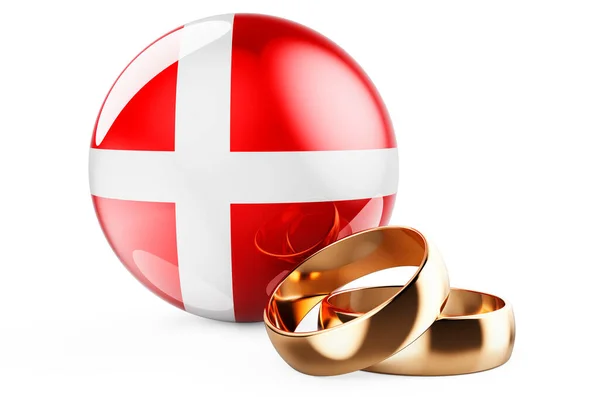 Svatby Dánsku Svatební Prsteny Dánskou Vlajkou Vykreslování Izolované Bílém Pozadí — Stock fotografie