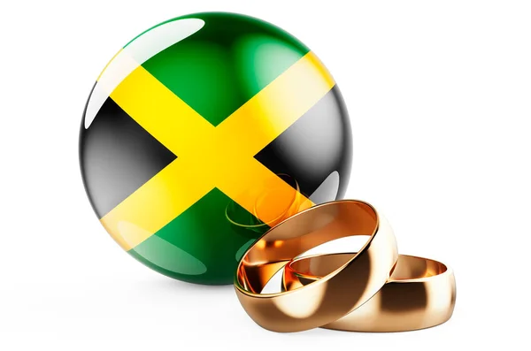 Bodas Jamaica Concepto Anillos Boda Con Bandera Jamaiquina Representación Aislada —  Fotos de Stock