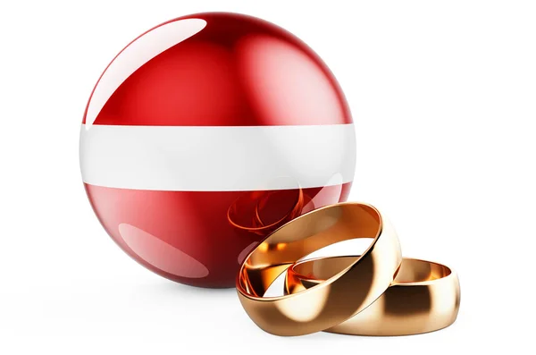 Bröllop Lettland Koncept Bröllopsringar Med Lettisk Flagg Rendering Isolerad Vit — Stockfoto