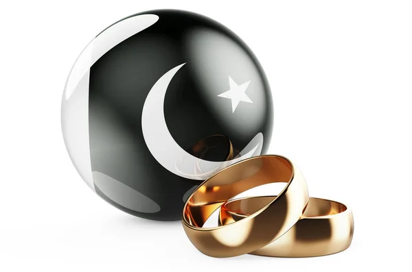 Svatby Pákistánu Svatební Prsteny Pákistánskou Vlajkou Vykreslování Izolované Bílém Pozadí — Stock fotografie