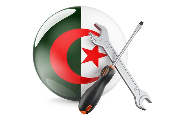 Servizio Riparazione Algeria Concetto Cacciavite Chiave Con Bandiera Algerina Rendering — Foto Stock