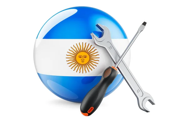 Serviço Reparação Argentina Chave Fenda Chave Com Bandeira Argentina Renderização — Fotografia de Stock