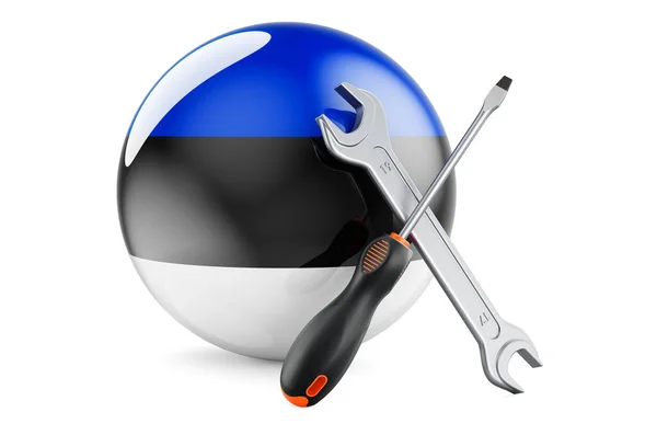 Сервис Ремонт Концепции Estonia Отвертка Гаечный Ключ Эстонским Флагом Рендеринг — стоковое фото