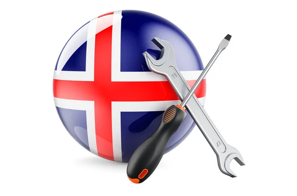 Сервис Ремонт Исландии Отвертка Гаечный Ключ Исландским Флагом Рендеринг Изолирован — стоковое фото