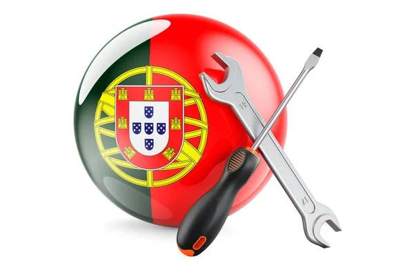 Service Repair Portugal Concept Screwdriver Wrench Portuguese Flag Rendering Isolated — Stock Photo, Image