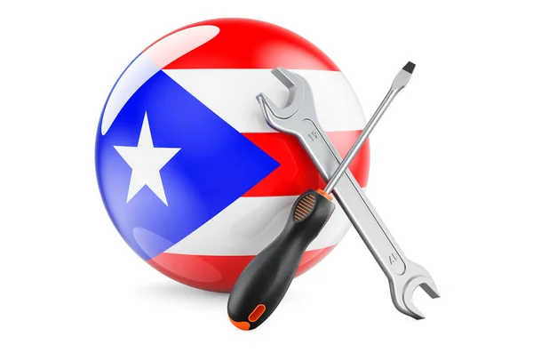 Servicio Reparación Concepto Puerto Rico Destornillador Llave Inglesa Con Bandera —  Fotos de Stock