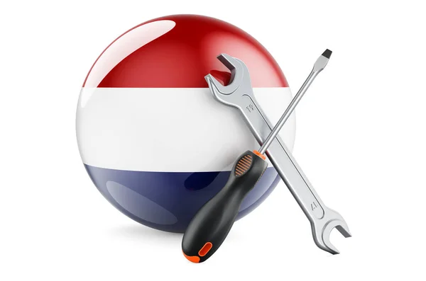 Servicio Reparación Los Países Bajos Concepto Destornillador Llave Inglesa Con —  Fotos de Stock