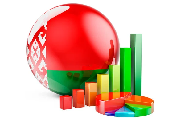 Belarusian Flag Growth Bar Graph Pie Chart Business Finance Economic — Stock Photo, Image