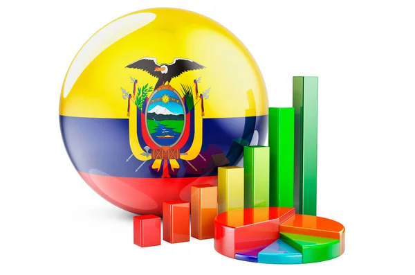 Ecuadorian Flag Growth Bar Graph Pie Chart Business Finance Economic — Stock Photo, Image