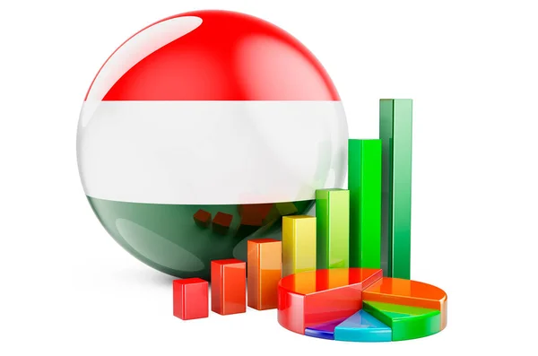 Węgierska Flaga Wykresem Słupków Wzrostu Wykresem Koncepcja Przedsiębiorstw Finansów Statystyki — Zdjęcie stockowe