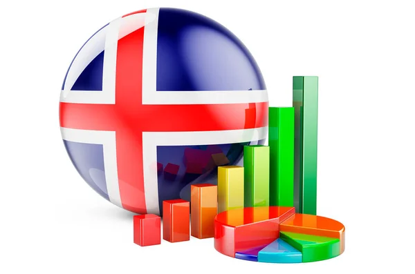 Исландский Флаг Графиком Роста Круговой Диаграммой Бизнес Финансы Экономическая Статистика — стоковое фото
