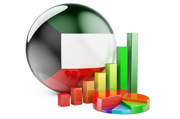 Bandera Kuwaití Con Gráfico Barras Crecimiento Gráfico Circular Negocios Finanzas —  Fotos de Stock