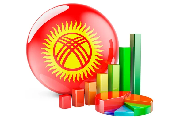 Büyüme Çubuğu Grafiği Pasta Grafiği Olan Kırgız Bayrağı Kırgızistan Konseptinde — Stok fotoğraf