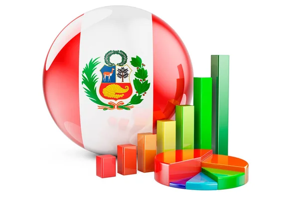 Peruvian Flag Growth Bar Graph Pie Chart Business Finance Economic — Stock Photo, Image