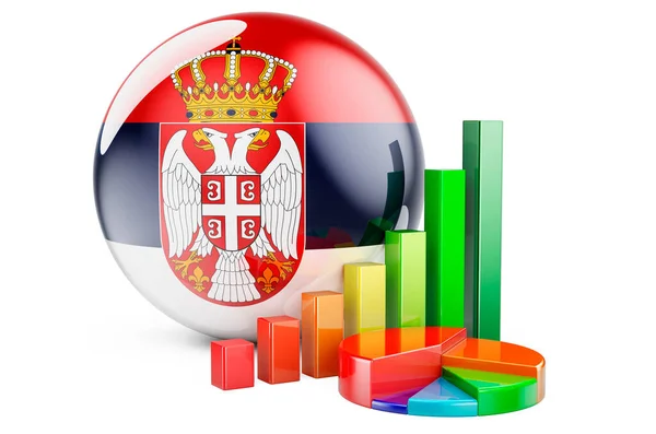 Servische Vlag Met Groeistaafdiagram Taartdiagram Business Financiën Economische Statistieken Servië — Stockfoto