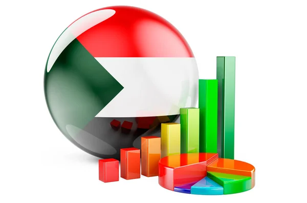 Флаг Судана Графиком Роста Круговой Диаграммой Бизнес Финансы Экономическая Статистика — стоковое фото