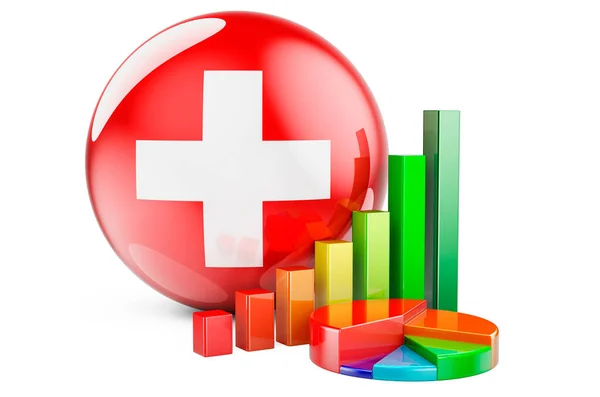Bandera Suiza Con Gráfico Barras Crecimiento Gráfico Circular Negocios Finanzas —  Fotos de Stock