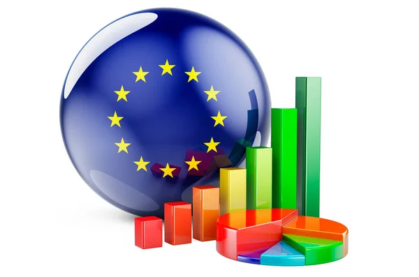 Die Flagge Mit Wachstumsbalken Und Kuchendiagramm Wirtschaft Finanzen Wirtschaftsstatistik Konzept — Stockfoto