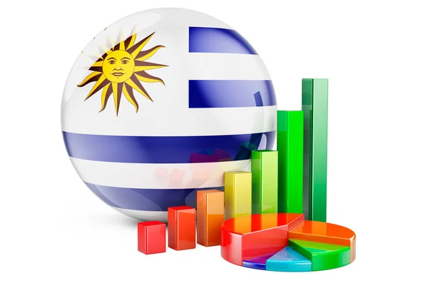 Bandeira Uruguaia Com Gráfico Barras Crescimento Gráfico Tortas Negócios Finanças — Fotografia de Stock