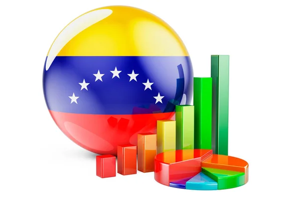 Venezuelan Flag Growth Bar Graph Pie Chart Business Finance Economic — Stock Photo, Image