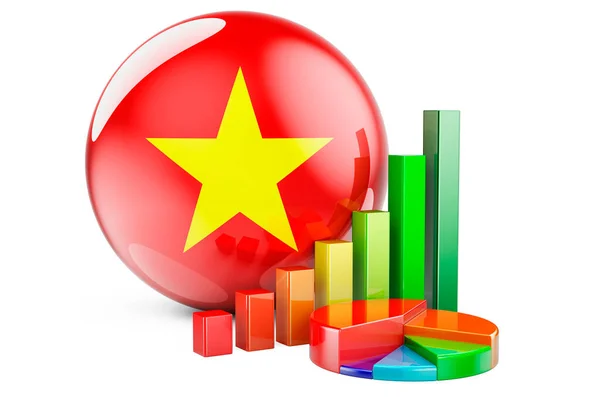 Vietnamese Flag Growth Bar Graph Pie Chart Business Finance Economic — Stock Photo, Image