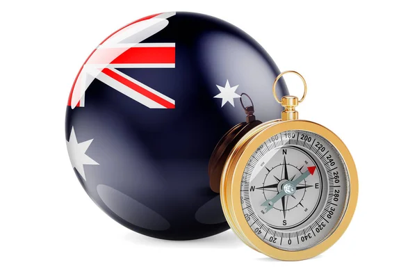 Compass Australian Flag Travel Tourism Australia Concept Rendering Isolated White — Stock Photo, Image