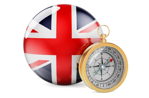 Iránytű Brit Zászlóval Utazás Turizmus Nagy Britanniában Koncepció Renderelés Elszigetelt — Stock Fotó