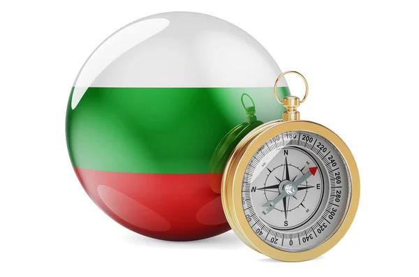 Kompas Bułgarską Flagą Koncepcja Podróży Turystyki Bułgarii Rendering Izolowany Białym — Zdjęcie stockowe